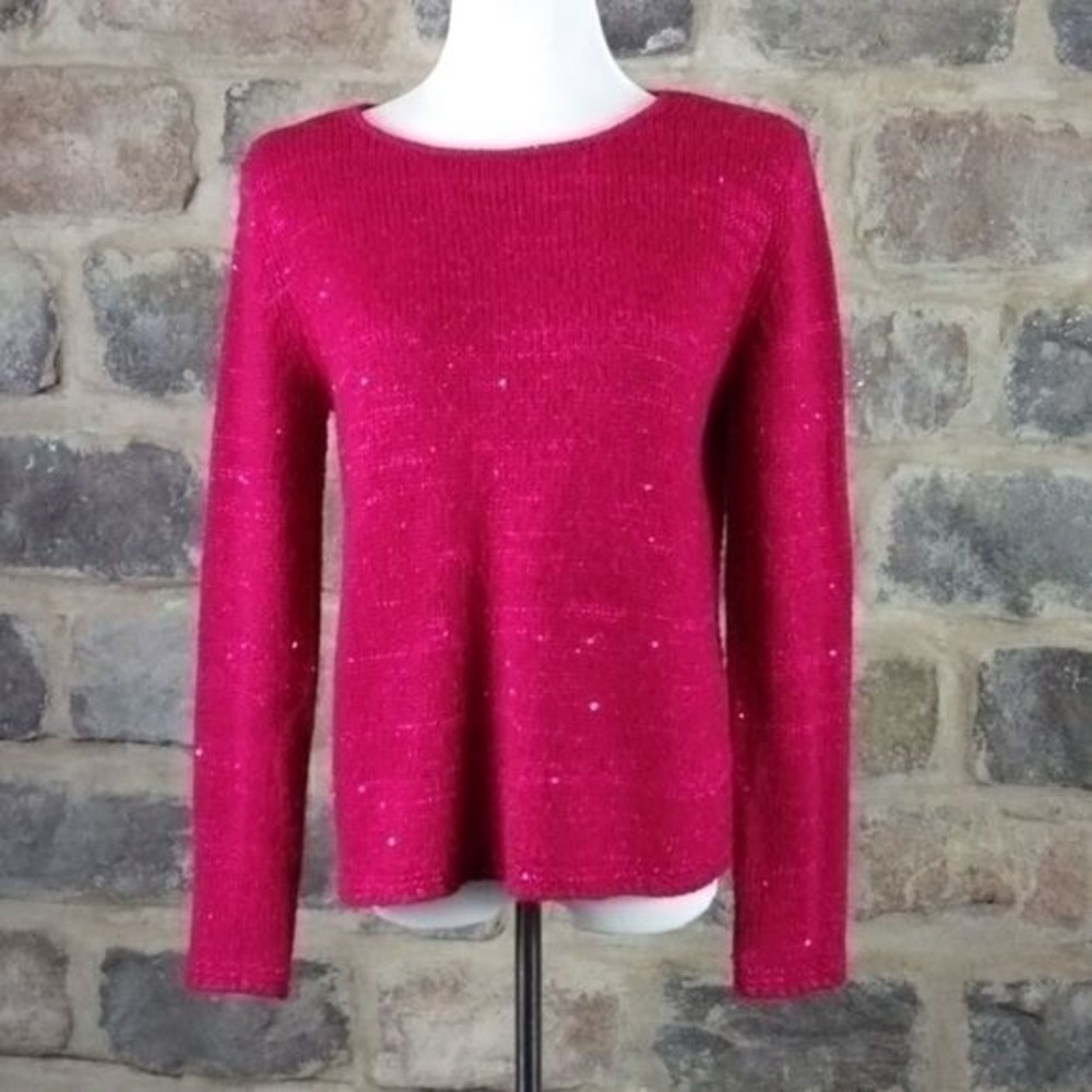 Narciso Rodriguez for DesigNation Berry Pink Sequin Knit Sweater Womens Medium